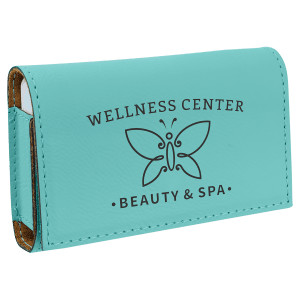 4 3/4" x 3 1/8" Teal Engraved Faux Leather  Pill Box