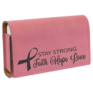4 3/4" x 3 1/8" Pink Engraved Faux Leather  Pill Box