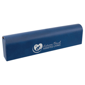 9 3/4" x 2 1/2" Blue/Silver Engraved Faux Leather Pill Box