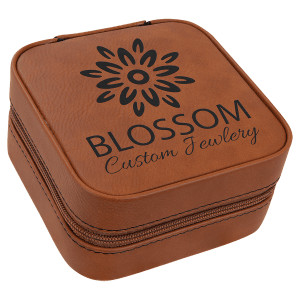 4" X 4" Rawhide Engraved Faux Leather Travel Jewelry Box with Black Lining