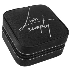 4" X 4" Black/Silver Engraved Faux Leather Travel Jewelry Box with Black Lining