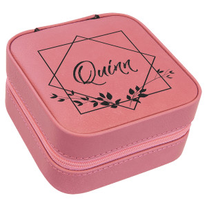4" X 4" Pink Engraved Faux Leather Travel Jewelry Box with Black Lining
