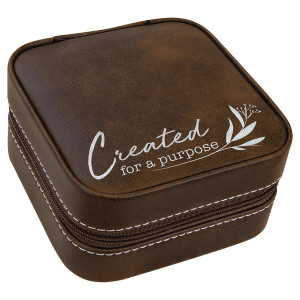 4" X 4" Rustic/Silver Engraved Faux Leather Travel Jewelry Box with Black Lining