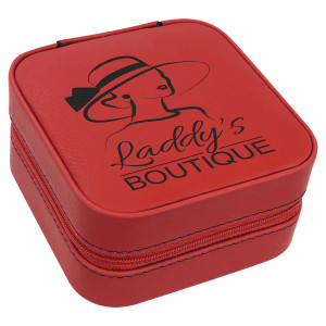 4" X 4" Red Engraved Faux Leather Travel Jewelry Box with Black Lining