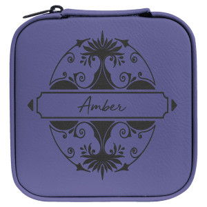 4" X 4" Purple/Black Engraved Faux Leather Travel Jewelry Box with Black Lining