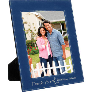 8" x 10" Blue/Silver Engraved Faux Leather Photo Frame