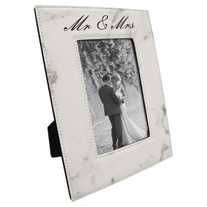 4" x 6" White Marble Engraved Faux Leather Photo Frame