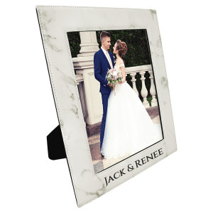 8" x 10" White Marble Engraved Faux Leather Photo Frame