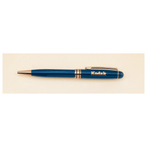 5 1/4" Blue Brass Pen with Clear Plastic Pen Case