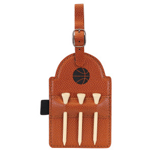 5" x 3 1/4" Basketball Engraved Faux Leather Golf Bag Tag with 3 Wooden Tees