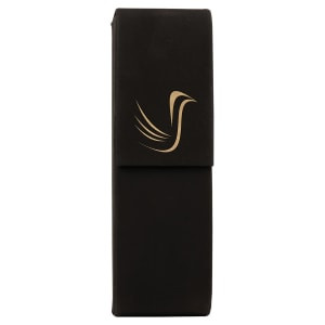 6 1/2" x 2" Black/Gold Engraved Faux Leather Double Pen Case