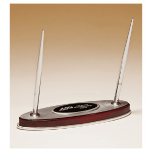 6 1/2" x 7 3/8" Rosewood Piano Finish Pen Set with Silver Aluminum Accents