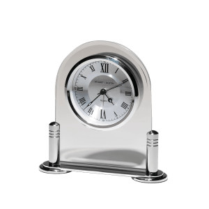 6 1/8" x 6" Desk Clock with Beveled Glass Upright, Silver Metal Base, 3 Hand Movement-No Black Plate