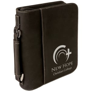 7 1/2" x 10 3/4" Black/Silver Leatherette Book/Bible Cover with Handle & Zipper
