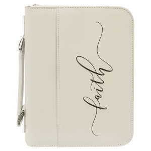 7 1/2" x 10 3/4" White Leatherette Book/Bible Cover with Handle & Zipper