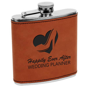 6 oz. Rawhide Engraved Faux Leather Stainless Steel Flask