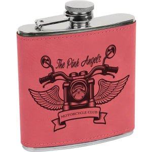 6 oz. Pink Engraved Faux Leather Stainless Steel Flask