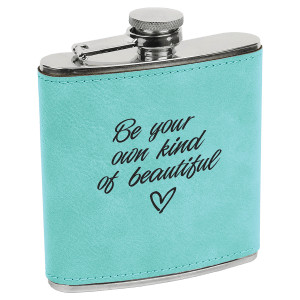 6 oz. Teal Engraved Faux Leather Stainless Steel Flask