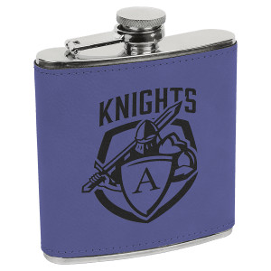 6 oz. Purple/Black Engraved Faux Leather Stainless Steel Flask