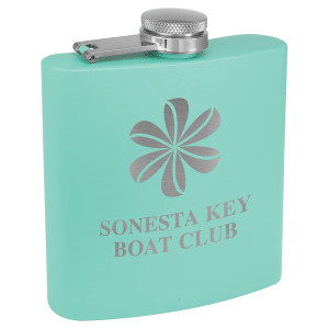 6 oz. Matte Teal Powder Coated Custom Engraved Stainless Steel Flask