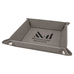 6" x 6" Gray Engraved Faux Leather Snap Up Tray with Silver Snaps