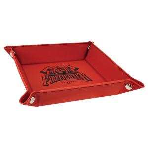 6" x 6" Red Engraved Faux Leather Snap Up Tray with Silver Snaps