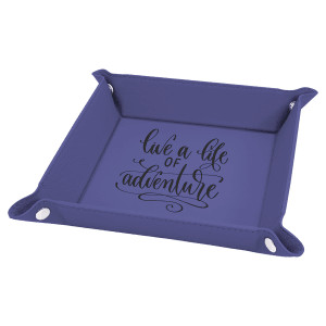 6" x 6" Purple Engraved Faux Leather Snap Up Tray with Silver Snaps