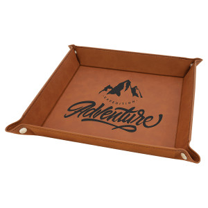 9" x 9" Rawhide Engraved Faux Leather Snap Up Tray with Silver Snaps