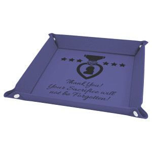 9" x 9" Purple Engraved Faux Leather Snap Up Tray with Silver Snaps