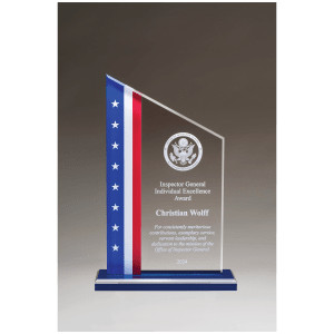 6 3/8" x 9 3/4 " Zenith Series Acrylic with American Flag Design, Blue Mirror Top Base