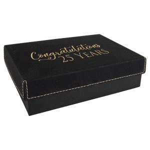 7 3/8" x 5 3/4" Black/Gold Gift Box with Engraved Faux Leather Lid