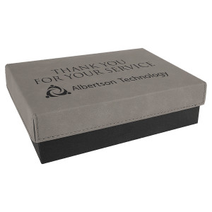 7 3/8" x 5 3/4" Gray Gift Box with Engraved Faux Leather Lid