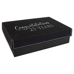 7 3/8" x 5 3/4" Black/Silver Gift Box with Engraved Faux Leather Lid
