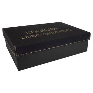 9 7/8" x 7 1/8" Black/Gold Gift Box with Engraved Faux Leather Lid