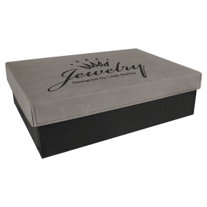 9 7/8" x 7 1/8" Gray Gift Box with Engraved Faux Leather Lid