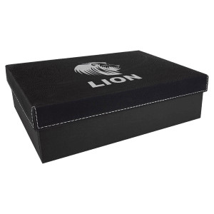 9 7/8 x 7 1/8" Black/Silver Gift Box with Engraved Faux Leather Lid