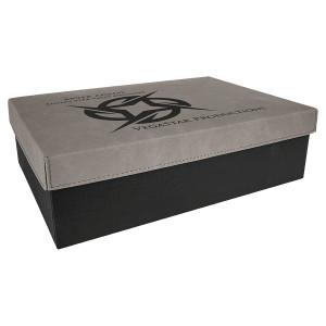11 3/4" x 7 3/4" Gray Gift Box with Engraved Faux Leather Lid