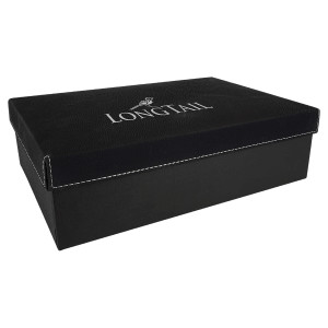 11 3/4" x 7 3/4" Black/Silver Gift Box with Engraved Faux Leather Lid