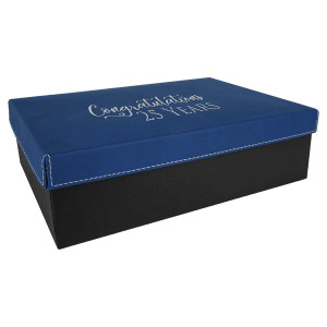 11 3/4" x 7 3/4" Blue/Silver Gift Box with Engraved Faux Leather Lid