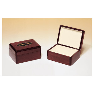 7" x 5" Rosewood Piano Finish Jewelry Box with Beige Felt Lining and Black Custom Engraved Brass Plate