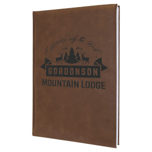7" x 9 3/4" Dark Brown Engraved Faux Leather Journal with Lined Notepad