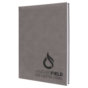 7" x 9 3/4" Gray Engraved Faux Leather Journal with Lined Notepad