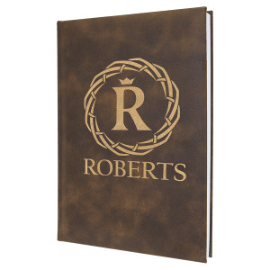 7" x 9 3/4" Rustic/Gold Engraved Faux Leather Journal with Lined Notepad