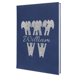 7" x 9 3/4" Blue/Silver Engraved Faux Leather Journal with Lined Notepad