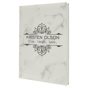 7" x 9 3/4" White Marble Engraved Faux Leather Journal with Lined Notepad