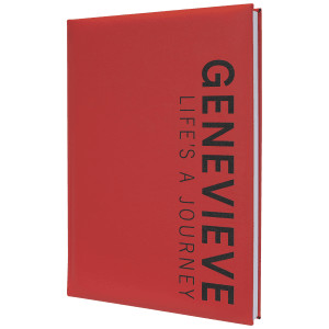7" x 9 3/4" Red Engraved Faux Leather Journal with Lined Notepad