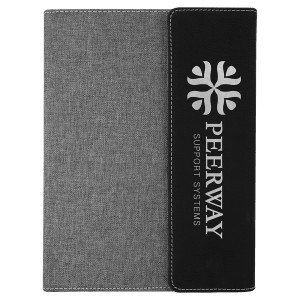 7" x 9" Black/Silver Engraved Faux Leather /Gray Canvas Portfolio with Notepad