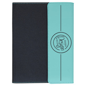 7" x 9" Teal Engraved Faux Leather / Black Canvas Portfolio with Notepad