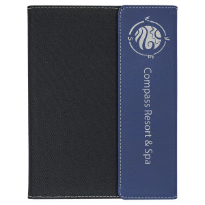 7" x 9" Blue/Silver Engraved Faux Leather / Black Canvas Portfolio with Notepad