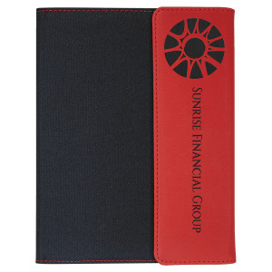 7" x 9" Red Engraved Faux Leather / Black Canvas Portfolio with Notepad